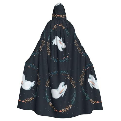 OTTKGGA Niedlicher weißer Hasen-Umhang mit Kapuze, Zauberer-Umhang, Sensenmann, Vampir-Party, Halloween, Erwachsene, Cosplay, Bühnenkostüme von OTTKGGA