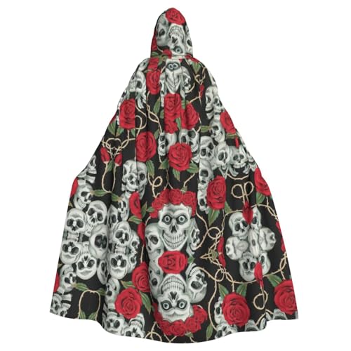 OTTKGGA Totenkopf und rote Rose Kapuzenumhang Zauberer Umhang Sensenmann Vampir Party Halloween Erwachsene Cosplay Bühnenkostüme OTTKGGA Totenkopf und rote Rose Kapuzenumhang Zauberer Umhang Sensenmann Vampir Party Halloween Erwachsene Cosplay Bühnenkostüme von OTTKGGA