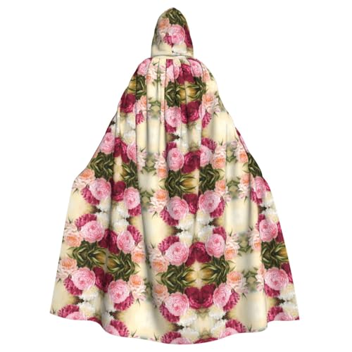 OTTKGGA Umhang mit Kapuze und Pfingstrosen, Blumen, Zauberer, Umhang, Sensenmann, Vampir-Party, Halloween, Erwachsene, Cosplay, Bühnenkostüme von OTTKGGA