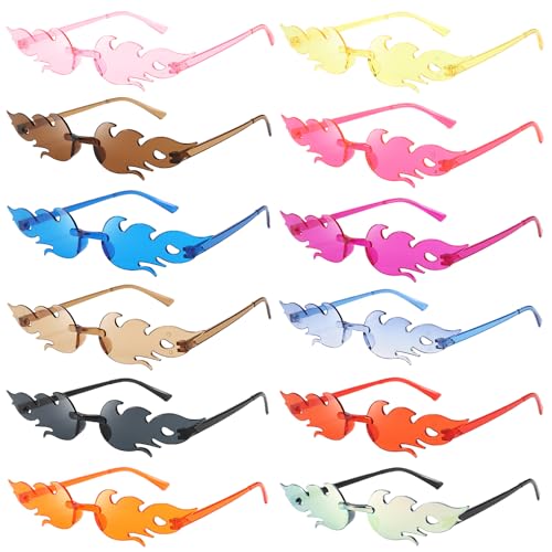 OUCONGK 12 Stück Party Brille, Flammen Sonnenbrille, Lustige Brillen, Flammen Partybrille Set, Randlose Bunte Brillen, Sonnenbrille Lustig Fasching, für Geburtstagsfeier, Abschlussballdekoration OUCONGK 12 Stück Party Brille, Flammen Sonnenbrille, Lustige Brillen, Flammen Partybrille Set, Randlose Bunte Brillen, Sonnenbrille Lustig Fasching, für Geburtstagsfeier, Abschlussballdekoration von OUCONGK