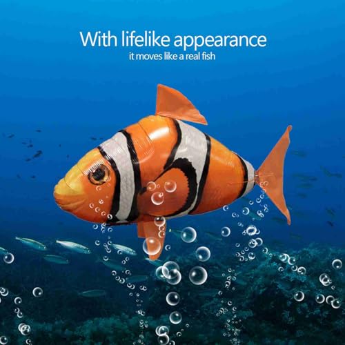Fernbedienung Flying Shark Toy, RC Aufblasbarer Ballonhai für Kinder mit Controller, Großartiger Innenspaß mit 40 Fuß Reichweite (Orangefarbener Clownfisch) von OUCRIY