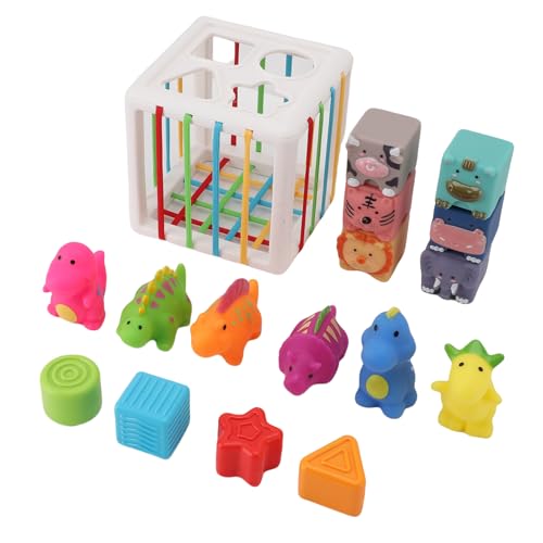 OUCRIY Baby -Stapelblöcke, Weiche Dinosaurierspielzeuge für Kleinkinder, mit Bi -Klang, Farberkennung und Reisespaß, Frühes Lernen, Training und Formsortierspielzeug für Säuglinge von OUCRIY