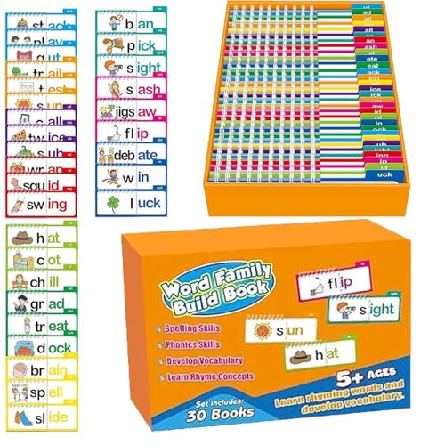 30 Read and Rhyme Flip Books, ABC Vocabulary Flash Cards, Word Family Build Book, Word Family Flip BO-oks, Learn to Read Phonics Flash Paper for Educational Reading Games (orange, 25 * 17 * 8cm) von OUDIOHAI