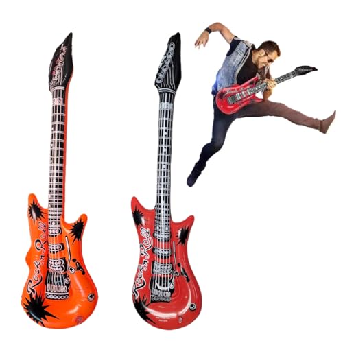 OUDQFCJ 2 Stück Aufblasbare Luftgitarren, Kinder Party Gitarrendekor, Aufblasbarer Band Deko, Dekoration Fasching Gitarren, Flammen Musik Musikinstrumente, zufällige Farbe (55cm) von OUDQFCJ