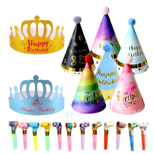 OUDQFCJ 24 Stücke Kinder Partyhüte Set, Papier Krone Hut, Party Kegel Hüte, Kindergeburtstag Tröte, Partyhüte Geburtstag Dekoration Set für Familienfeiern für Kinder und Erwachsene OUDQFCJ 24 Stücke Kinder Partyhüte Set, Papier Krone Hut, Party Kegel Hüte, Kindergeburtstag Tröte, Partyhüte Geburtstag Dekoration Set für Familienfeiern für Kinder und Erwachsene von OUDQFCJ