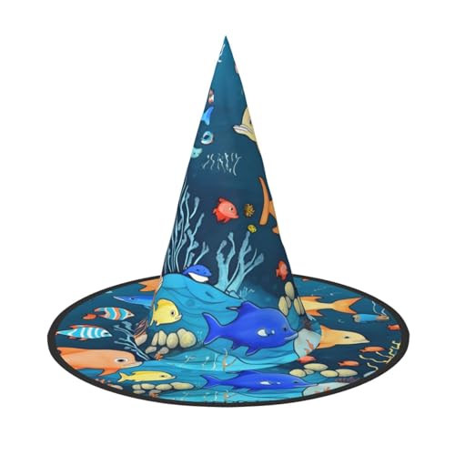 Blaue Unterwasserwelt der Fische, Halloween-Hexenhut, 3 Stück, bequem und langlebig, geeignet für Partys, Rollenspiele und Karneval von OUInbvv