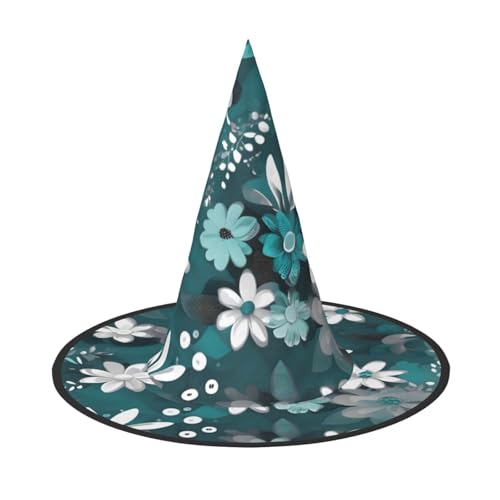 Halloween-Hexenhut mit Blumenmuster, Blaugrün, Grau und Weiß, 2 Stück, bequem und langlebig, geeignet für Partys, Rollenspiele und Karneval Halloween-Hexenhut mit Blumenmuster, Blaugrün, Grau und Weiß, 2 Stück, bequem und langlebig, geeignet für Partys, Rollenspiele und Karneval von OUInbvv
