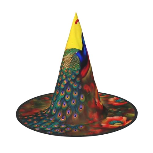 Halloween-Hexenhut mit Pfauenblumen, bequem und langlebig, geeignet für Party-Rollenspiele und Karneval Halloween-Hexenhut mit Pfauenblumen, bequem und langlebig, geeignet für Party-Rollenspiele und Karneval von OUInbvv