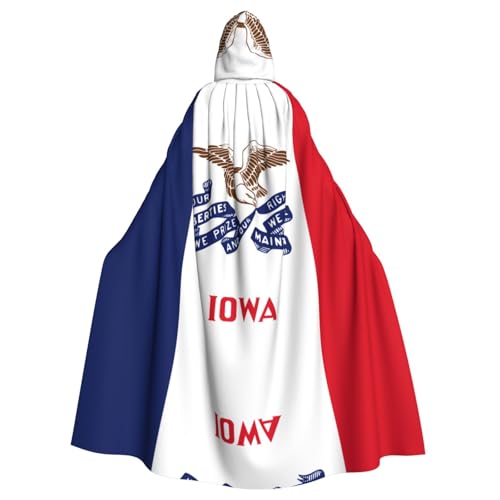 OUInbvv Iowa Kapuzenumhang mit Staatsflagge für Erwachsene, mit durchgehendem Druck, perfekt für Maskerade, Karneval und Themenpartys von OUInbvv