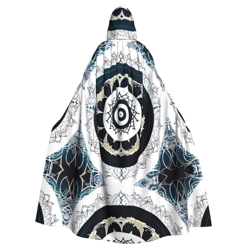 OUInbvv Schwarzer und weißer runder Totem-Umhang mit Kapuze für Erwachsene mit durchgehendem Druck, perfekt für Maskerade, Karneval und Themenpartys von OUInbvv