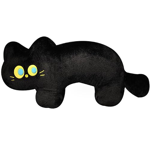 OUKEYI Katzenkissen, Plüsch, schwarze Katze, Plüschtier, weiche Plüschpuppe, Kawaii, schwarze Katze, Stofftiere, für Kindergeburtstag, Freundin, Valentinstag (60 cm) von OUKEYI