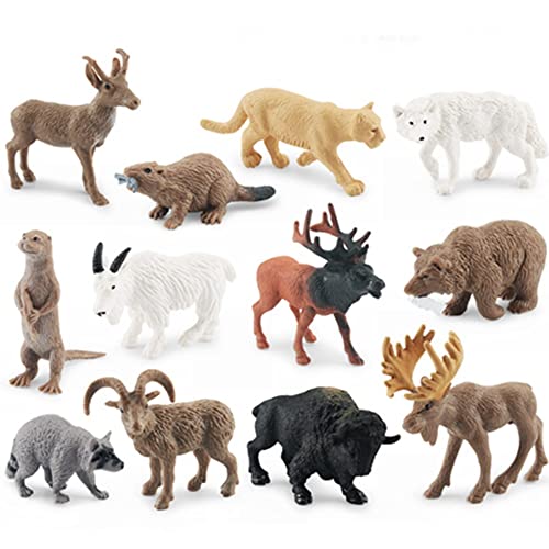 OUKEYI Mini Arctic Animals Toys Set 12PCS Polar Animal Figures Toy PlaysetIncludes Elch, North American Wild Goat, Elch, Otter, Biber, Pronghorn for ToddlersBirthdayGift von OUKEYI