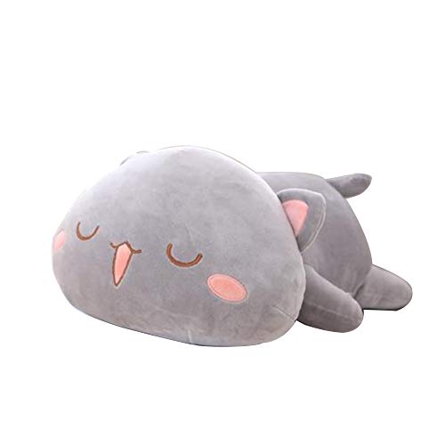 OUKEYI Niedliches Kätzchen Plüschtier Stofftier Haustier Kitty Weiches Anime Katze Plüsch Kissen, Plüsch Katze Puppe Weich Gefüllte Kätzchen Kissen Puppe Spielzeug für Kinder Grau von OUKEYI