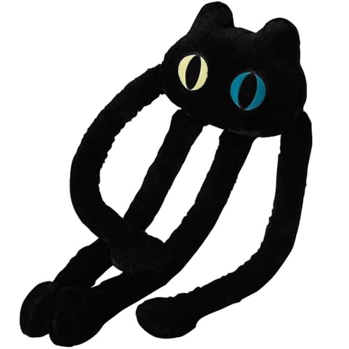 OUKEYI Plüschkissen mit langen Beinen, Oktopus, 100 cm, niedliche schwarze Katze, Stofftiere, Kawaii, weiches schwarzes Katzen-Plüschtier, Geschenk für Männer, Frauen, Kinder von OUKEYI