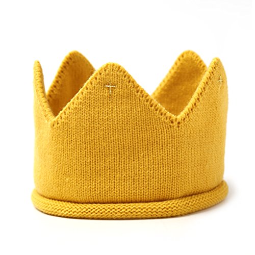 OULII Baby Geburtstag Krone Stirnband Hut Krone Strickmütze Kopfschmuck Partyhüte Baby Taufe Deko (Gelb) von OULII