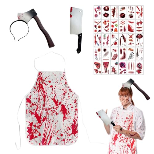 OUMDON Metzger Kostüm Halloween: Blutig Schlächter Kostüm Set mit Blutige Schürze Messer im Kopf Haarreif blutiges Messer und Aufkleber für Halloween Karneval Kostüm Party OUMDON Metzger Kostüm Halloween: Blutig Schlächter Kostüm Set mit Blutige Schürze Messer im Kopf Haarreif blutiges Messer und Aufkleber für Halloween Karneval Kostüm Party von OUMDON
