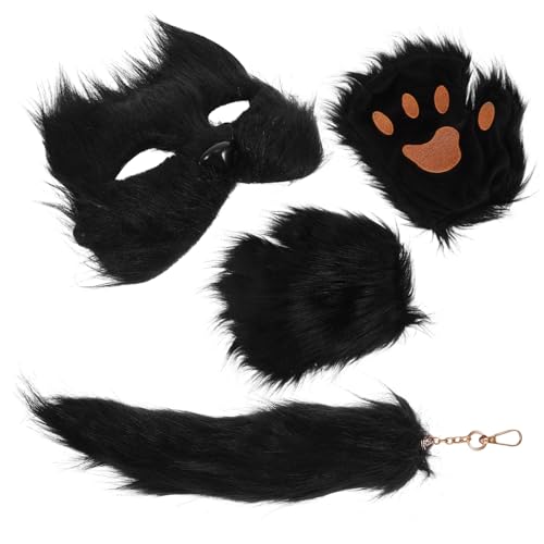 OUNONA 1 Satz Fox Mask Glove Tail Set Maskerade Fuchs Cosplay - pelzig Wolf Kostüm Regenmaske Halloween -Masken für Erwachsene pelzige Fursuit Stoff Schwarz von OUNONA