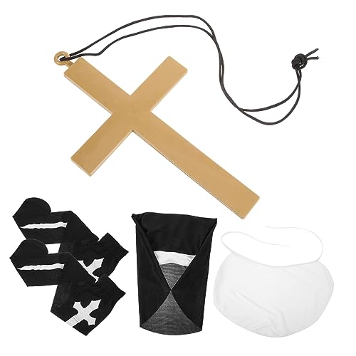 OUNONA 1 Satz Halloween Nonnenkostüm für Erwachsene Headscarf Neck Collar Cross Necklace Über Knie Strümpfe für Cosplay Partys von OUNONA