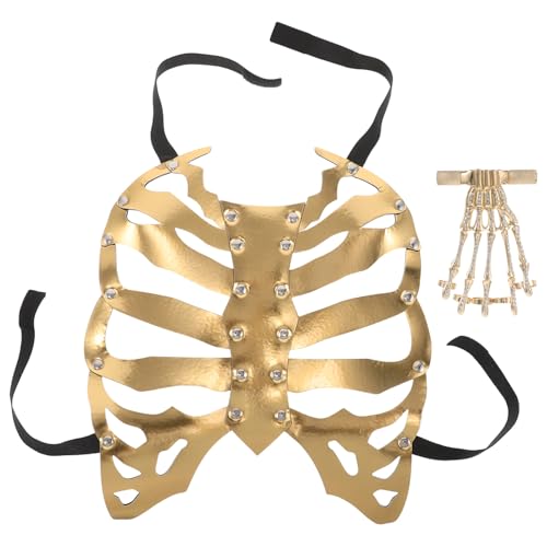 OUNONA 1 Set Skelett-Rüstung: Goldene Skelett-Brustplatte, Cosplay-Harnisch, Totenkopf-Handarmband, Knochenschmuck, Halloween-Kostüm-Requisite von OUNONA