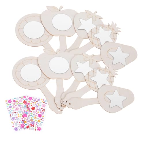 OUNONA 10 Sets Kinder DIY Malerei Spiegel Mit Strasssteinen Unvollendeter Hölzerner Handspiegel DIY Holz Handheld Mirror Für Geburtstagsfeier Gefälligkeiten Urlaubsdekorationen von OUNONA