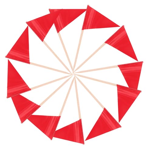 OUNONA 100 Stück Mini Zahnstocher Flaggen Rot Dreieckig Kleine Cupcake Toppers Dekorative Food Markierer Für Partys Buffet Dessert Präsentation von OUNONA