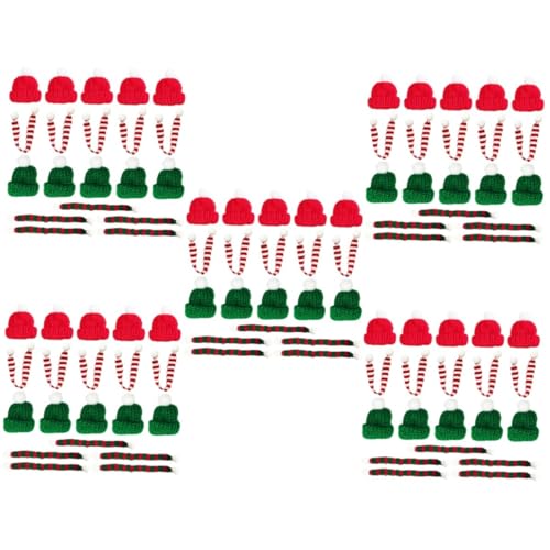 OUNONA 100 Stück Teiliges Miniatur Weihnachtsmützen und Schal Handgestrickte Flaschendeko in Rot und Grün Klassische Xmas Partydeko für Flaschen Tassen Weihnachtsbaum und DIY von OUNONA
