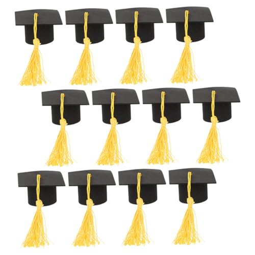 OUNONA 12 Stück Abschlusskuchendekor abschlussgeschenk party sachen caketopper 1 Quaste Abschlusskappe für Cupcakes dekoration Abschluss Topper dekorative Cupcakes schmücken Papier Yellow von OUNONA