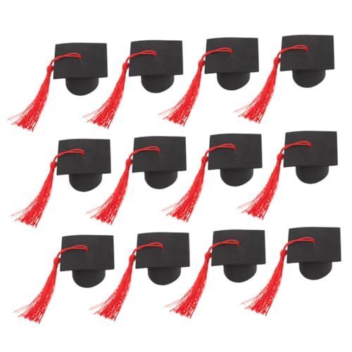 OUNONA 12 Stück abschluss glückwunsch abholen Absolventen Abschlusskappen Topper klein Kuchen -Topper abschlussfeier graduation cap Grad Cap Cupcake Topper grad kuchen Polyester rot von OUNONA