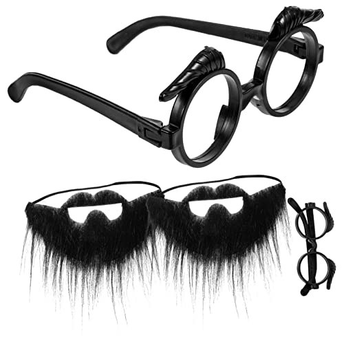 OUNONA 2 Sätze Kostüm Schnurrbart Brillen Set Lustiges Partyaccessoire für Erwachsene und Leichtes Bequemes Old Man Kostüm Zubehör für Cosplay und Rollenspiele von OUNONA