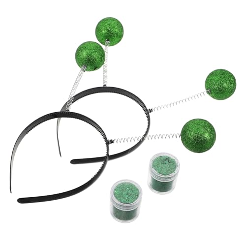 OUNONA 2 Sätze Martian Antenna Headband mit Glitter Bällen Grüne Kostüm Haarreifen für Halloween und Kostümpartys Vielseitige Accessoires für Erwachsene von OUNONA