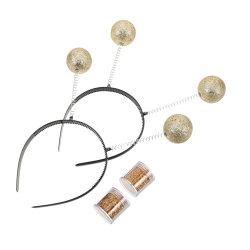OUNONA 2 Sätze Martian Antennen Stirnband mit Glitzerbällen Leichter Kopfschmuck für Frauen Komfortabel Authentisches Kostümzubehör für Halloween und Partys in Gold von OUNONA