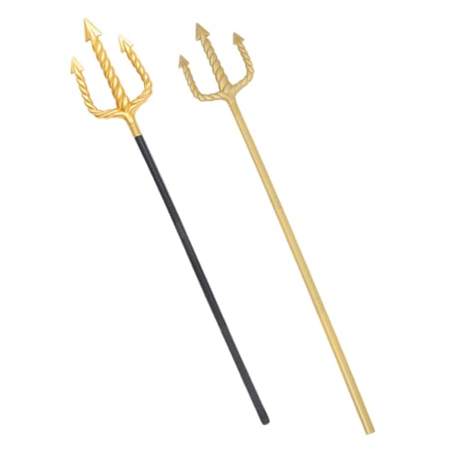 OUNONA 2 Stück Antiker Goldener Vintage Trident für Cosplay Bühnenauftritte Teufelsstab Robust Vielseitig für Halloween Karneval Festliche Verkleidung von OUNONA