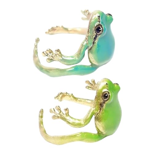 OUNONA 2 Stück Froschring Ornament tierische Ringe Party lustiger Tierring lustiger Ring Damenring verstellbarer ring Einstellbarer Ring Baumring grün -Ringhalter Legierung von OUNONA