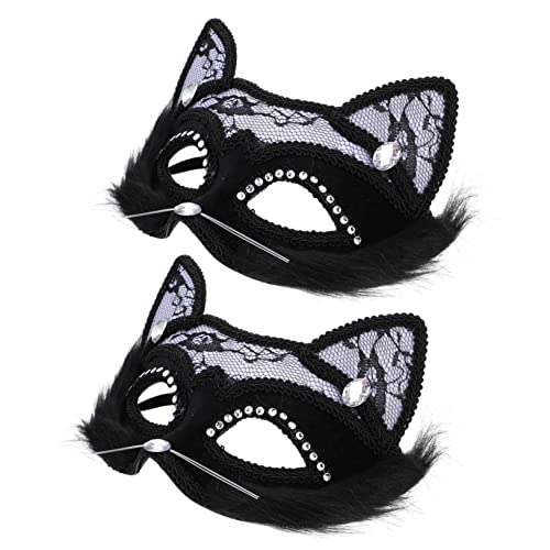 OUNONA 2 Stück Katzenmasken mit Eleganter Vintage Spitze für Halloween und Karneval Komfortable Augenmasken für Partys und Kostüme von OUNONA