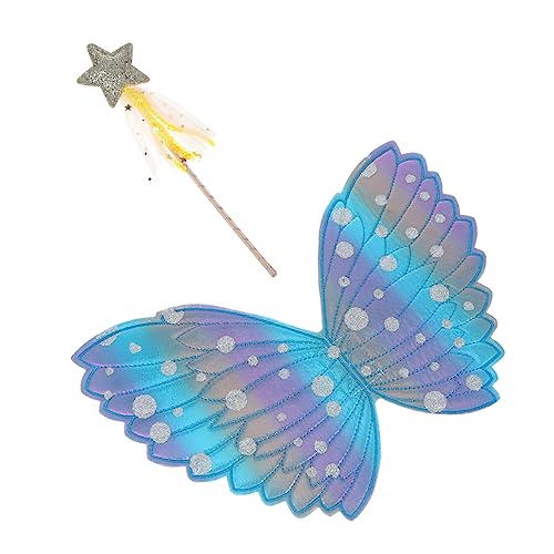 OUNONA 2 Stück Kostüm Engelsflügel mit Zauberstab Blaues Design für Karneval Cosplay und Fotoshootings Accessoires für Mädchen und Festlichkeiten von OUNONA