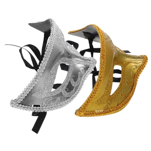 OUNONA 2 Stück Kunststoff Halbmasken für Halloween Party Leichte Bequeme Prinzessin Masken Gold und Silber Unisex Masquerade Maskenball Zubehör für Kostüm und Performance von OUNONA