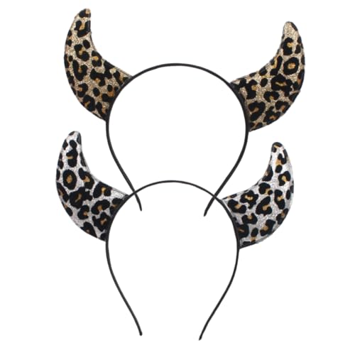 OUNONA 2 Stück Leoparden Haarreif Ox Horn Stirnbänder Damen Haaraccessoires Festival Karneval Party Cosplay Leicht Langlebig Modisch Gold Silber von OUNONA