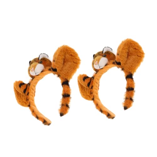 OUNONA 2 Stück Plüsch Tiger Ohren Haarband Weiches Tierkostüm Stirnband für Faschingskostüme Party Haarreif mit Süßen Tigerohren Bequemes Cosplay Zubehör für Mädchen und Themen events von OUNONA