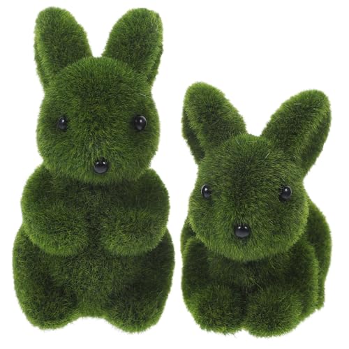 OUNONA 2 Stück Realistische Kaninchenfigur Flocking Gartenornament Pelzige Osterdeko für Innen und Außen Detailreiche Miniatur für Terrasse Party und Gartendekoration von OUNONA