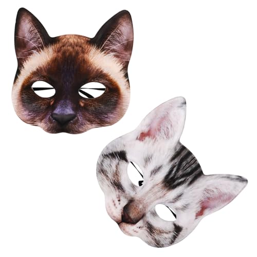OUNONA 2 Stück Teiliges Katzenmasken für Erwachsene Tiergesicht Maskerade Halloween Party Handgemalt Realistische Katzenform für Karneval Cosplay und Faschingsfeiern von OUNONA
