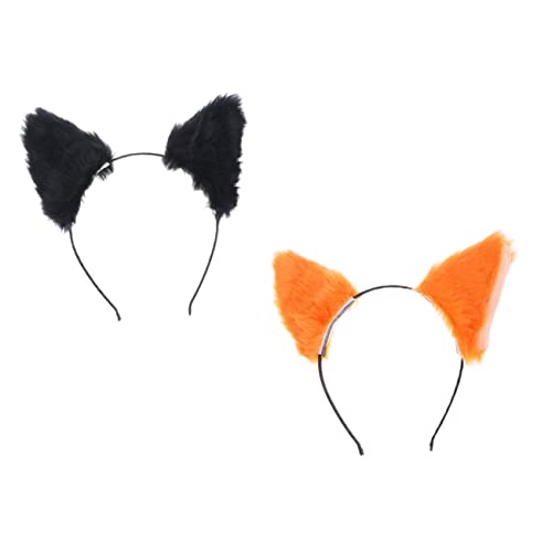 OUNONA 2 Stück Teiliges Plüsch Katzenohren Stirnband Cosplay Haarreif Fuchsohren Design für Party Fasching Halloween Karneval Bühnenauftritt und Alltag von OUNONA