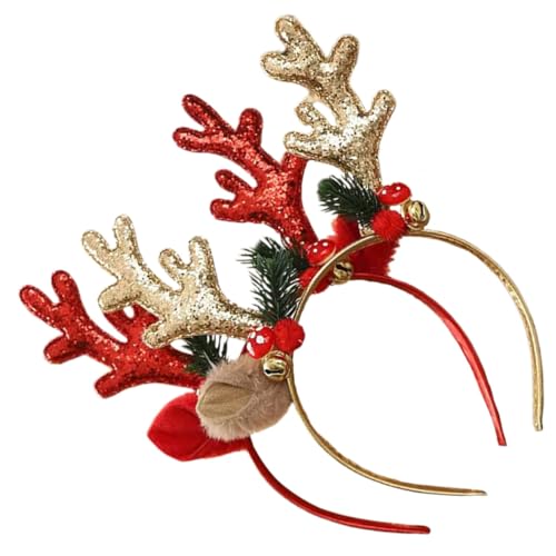 OUNONA 2 Stück Weihnachtlicher Haarreif Flauschiges Antler Stirnband mit Glöckchen Leichtes Komfortables Weihnachtskostüm Zubehör für Erwachsene für Party und Karneval von OUNONA