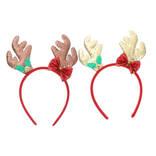 OUNONA 2 Stück Weihnachtliches Glitzer Hirschgeweih Stirnband Modische Xmas Headwear mit Glocke Leicht und Tragbar für Weihnachtsfeier Kostüm und Bühnenauftritt von OUNONA