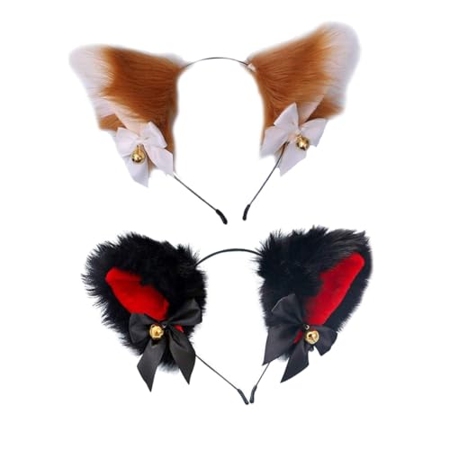 OUNONA 2Stücke Katzenohren Haarband mit Glocken und Schleife Plüsch Stirnband für Mädchen für Partys und Cosplay Einzigartiges Haaraccessoire für Besondere Anlässe von OUNONA