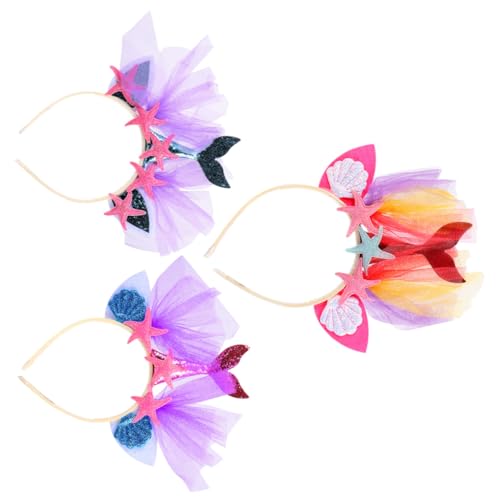 OUNONA 3 Stück Teiliges Haarband Meerjungfrau Design mit Muschel Seestern Bunte Haarschmuck Stirnbänder für Strand Party Geburtstag und Cosplay Weich und Bequem von OUNONA