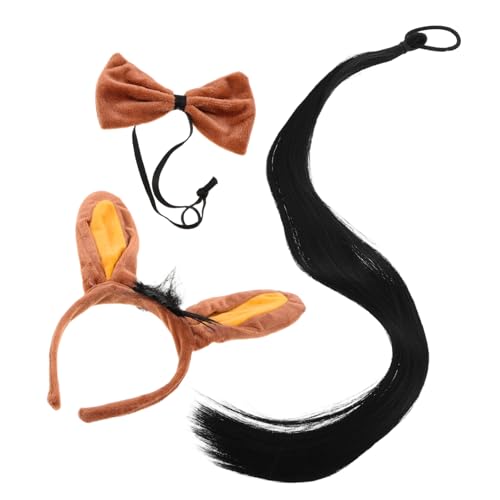 OUNONA 3 Stück Teiliges Halloween Esel Kostüm Zubehör Set mit Realistischen Eselohren Stirnband und Schleife für Cosplay Tierkostüm Fasching Geburtstags und Weihnachtsfeiern von OUNONA