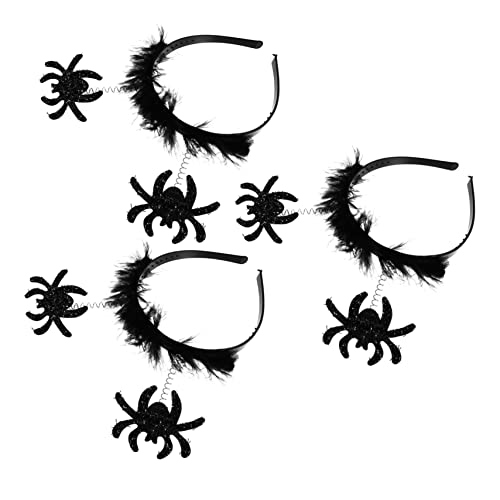 OUNONA 3 Stück Teiliges Halloween Haarreif Schwarzer Flexibler Kopfband mit Silbernen Spinnen und Federn Cosplay Haaraccessoires für Mädchen Festliche Stirnbänder für Halloween Party und von OUNONA