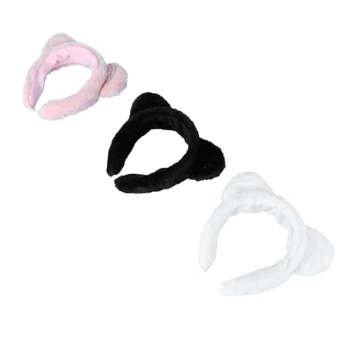 OUNONA 3 Stück Teiliges Katzenohren Haarband für Damen Weicher Makeup Haarschmuck zum Gesichtswaschen Flexibles Stirnband für Kosmetische Anwendungen Süßes Design mit Langlebigem von OUNONA