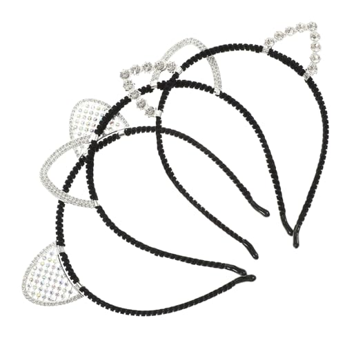 OUNONA 3 Stück Teiliges Katzenohren Stirnband mit Glitzer Strass Cosplay Haarreif für Halloween Fasching Tiermotto Partys Stabile Kopfbedeckung für Damen und Mädchen von OUNONA