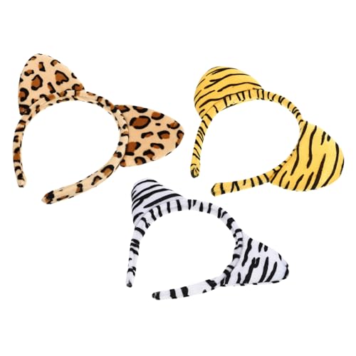 OUNONA 3 Stück Teiliges Kuschelige Tierohren Haarreifen für Weiche Plüsch haarbänder mit Leoparden Zebra Tiger design Bequem Rutschfest für Partys Cosplay und Kostümzubehör von OUNONA